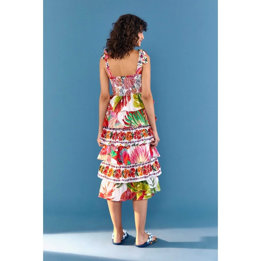 NWT FARM Rio Mixed White Layered Floral Midi Dress Size S - Picture 3 of 14